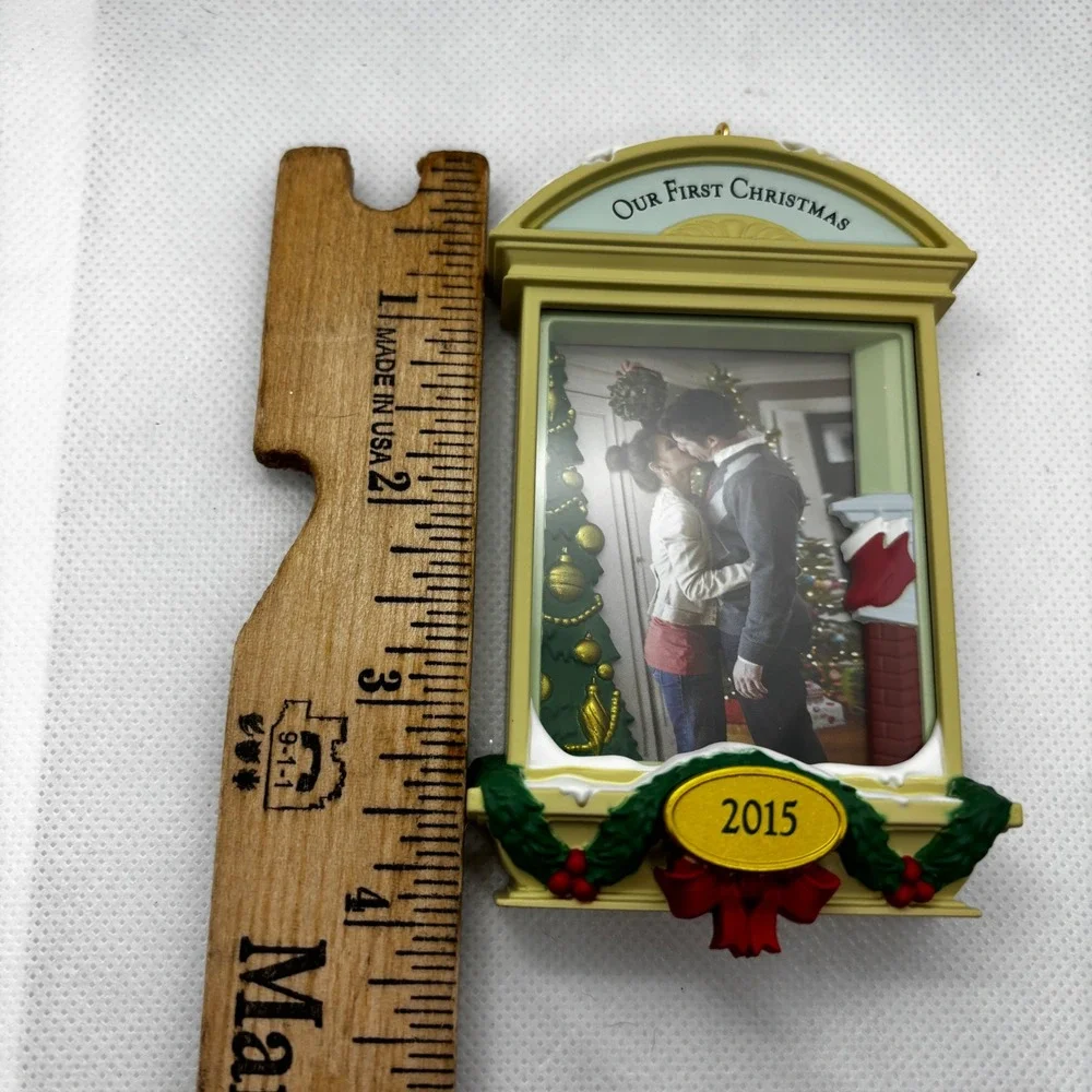 Hallmark Ornament Our First Christmas 2015 Cream Photo Holder Frame